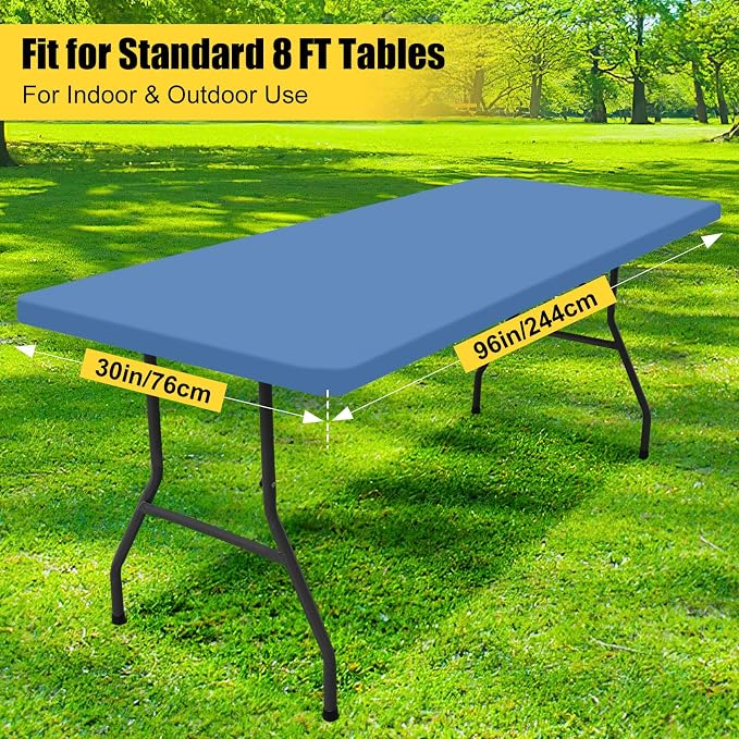 Smiry 6 Pack Rectangle Picnic Table Cloth, Waterproof Elastic Fitted Tablecloths, Washable Polyester Rectangular Patio Table Cover for Camping, Indoor and Outdoor (Stone Blue, 30"x72")