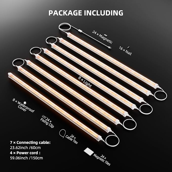 Spider Farmer 3FT T5 LED Grow Lights for Indoor Plants, 5000K 3000K 660nm Full Spectrum 200W (8x25W), IP65 Waterproof Linkable LED Plant Light Strips, 8-Pack for Seed Starting Hydroponics