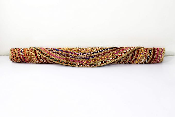 Cotton Craft Jute & Cotton Multi Chindi Braid Rug, Hand Woven Reversible, 4-Feet, Colors may Vary | Handwoven Reversible Jute & Natural Recycled Cotton Boho Farmhouse Rustic Area Accent Throw Rug - Living Room Home Décor