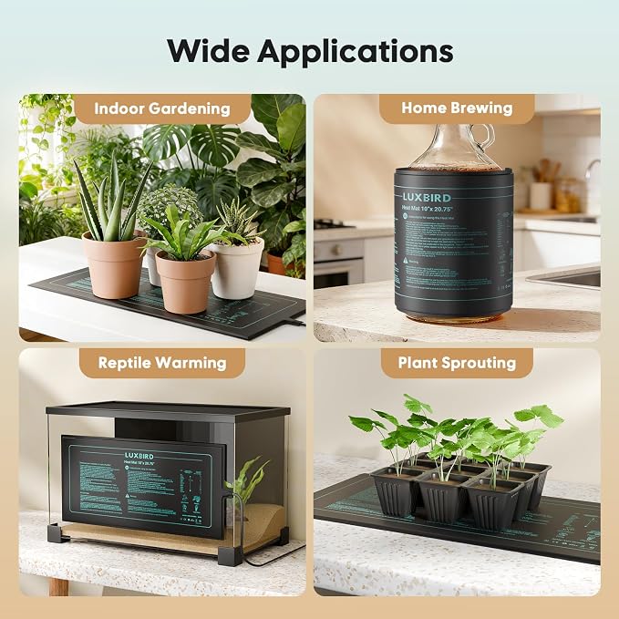 LUXBIRD 2026 Upgraded Seedling Heat Mat, 6 Pack 10"x20.75" UL & MET Certified Warm Hydroponic Heating Pad for Hydroponic Germination, Indoor Gardening & Greenhouse