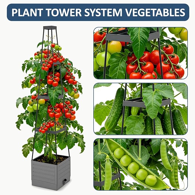 Planter Box with Trellis, 58.3" Tomato Planter Cage for Climbing Plants, Vines, Vegetables, and Flowers – Raised Garden Bed for Outdoor & Indoor Use, Self-Watering Design for Patio and Greenhouse