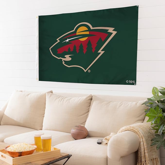 Team Sports America NHL Minnesota Wild 3' x 5' Outdoor Flag with Grommets, Heavy Duty Flag & Banner for Outdoor Garden Patio, Indoor Wall Decor, Works with Flag Poles for Outside House