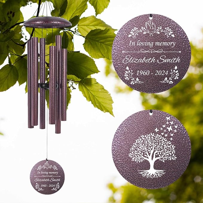 ASTARIN Memorial Wind Chimes Personalized, Bereavement Condolence Gifts for Loss of Mother Husband Wife, Customized Wind Chimes for Outside Deep Tone(Produced in Texas)