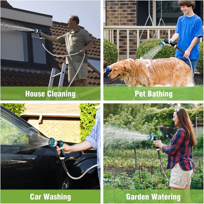 Beitopamz Garden Hose 50 ft, Stainless Steel Metal Water Hose with Nozzle, Flexible and Durable, Rust Proof, No-Kink, Heavy Duty, Leakproof 3/4'' Brass Fittings, Lightweight Hose for Patio, Lawn