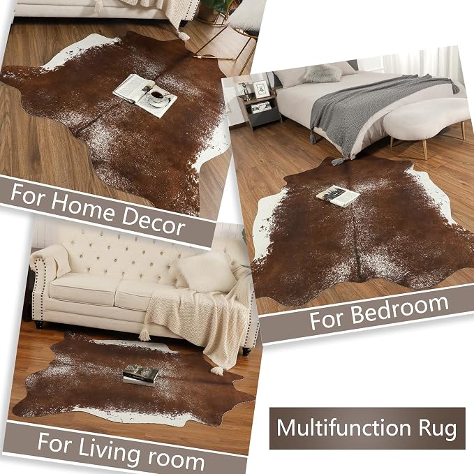 AROGAN 8x10 Faux Cowhide Rug, Cow Print Large Animal Hide Rug Deep Brown | Premium Cow Hide Carpet, Western Rug for Bedroom Living Room Decor, Durable Faux Cow Skin Cowhide Area Rug