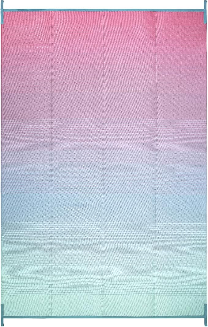 Lahome 6x9 Outdoor Rugs for Patios Outside, Plastic Straw Stain Resistant Rug Reversible Rv Mat, Porch Floor Carpets for Camping Deck Balcony Tent, Pink Green 6'x9'
