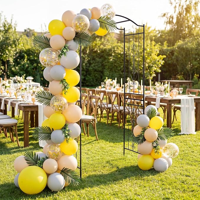 Giantex Metal Garden Arbor, 7.5 FT Heavy Duty Arch Trellis for Climbing Plants, Decorative Outdoor Garden Archway with Pointed Legs, Wedding Arbor for Party, Backyard, Lawn, Ceremony Decoration