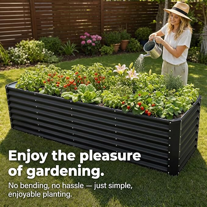 8x2x2FT Raised Garden Beds Outdoor, Planter Raised Beds for Gardening, Vegetables, Flowers,Large Metal Garden Box, Deep Plant Flower pots Outdoor (Black, 1Pack)