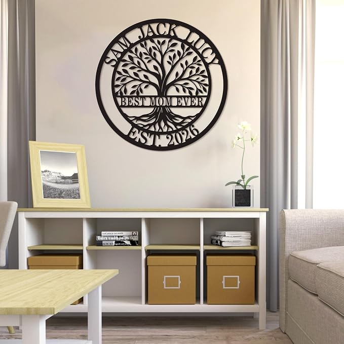 Personalized Tree of Life Metal Sign for Mom, Custom Family Name Wall Art with Established Year, Best Mom Ever Decor, Mother’s Day Gift for Mom Grandma, Farmhouse Outdoor Porch Wall Decor