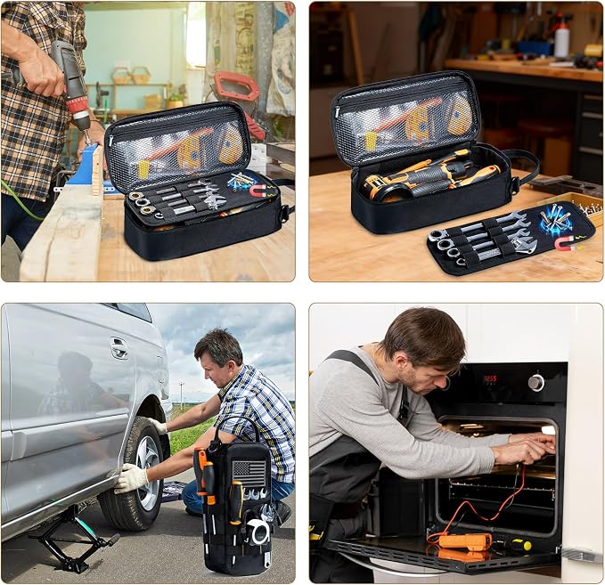 Heavy Duty Small Tool Bags for Men with Carabiner,Tactical Tool Pouch Bag,Portable Utility Tools Storage Organizer Case with Shoulder Strap for EDC,Motorcycle,Camping, Road Trip, Electricians