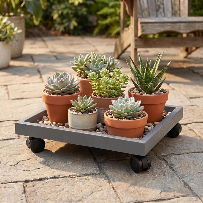 11.4 Inch Square Rolling Plant Caddy Saucer with Wheels, Heavy Duty Wheeled Planter Stand for Potted Plant, Coaster Roller Base Tray with Casters, Flower Pot Dolly Holder for Indoor Outdoor