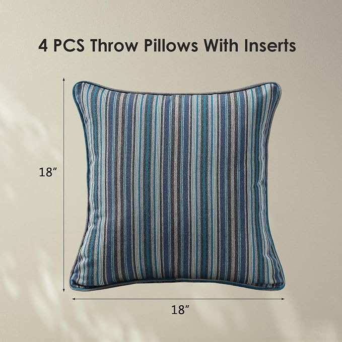 Unimatta Sunbrella Decorative Outdoor Water Repellent Throw Pillows with Inserts, Set of 4, 18" x18" Pillows for Patio, Backyard, Bed, Couch, and Patio Furniture, Troupe Dock