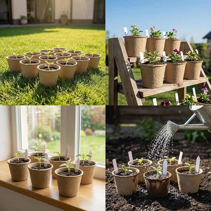 20 Packs 5 Inch Peat Pots with 20 Pcs Plant Labels, Biodegradable Seedling Pots with Drainage Holes, Nursery Pots Breathable Plant Containers, Seed Starter Kit for Vegetables, Flowers