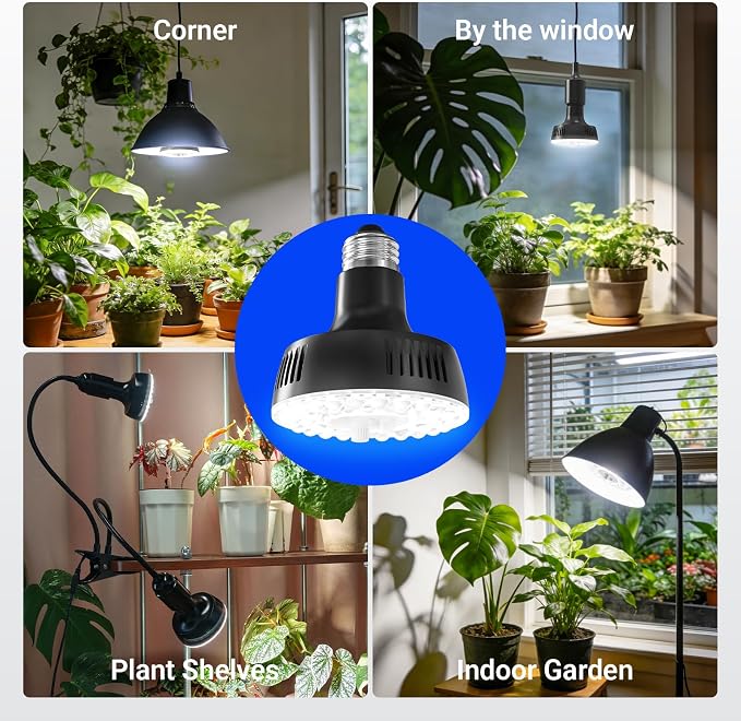 Barrina Orbgrow OG11A Grow Light Bulbs for Indoor Plants, Integrated Dimming & Timing, 5000K 33W(3 x 11W, 300 Watt Equiv), E26 Plant Light Bulb, Full Spectrum for Seeds and Greens, 3 Packs, Black