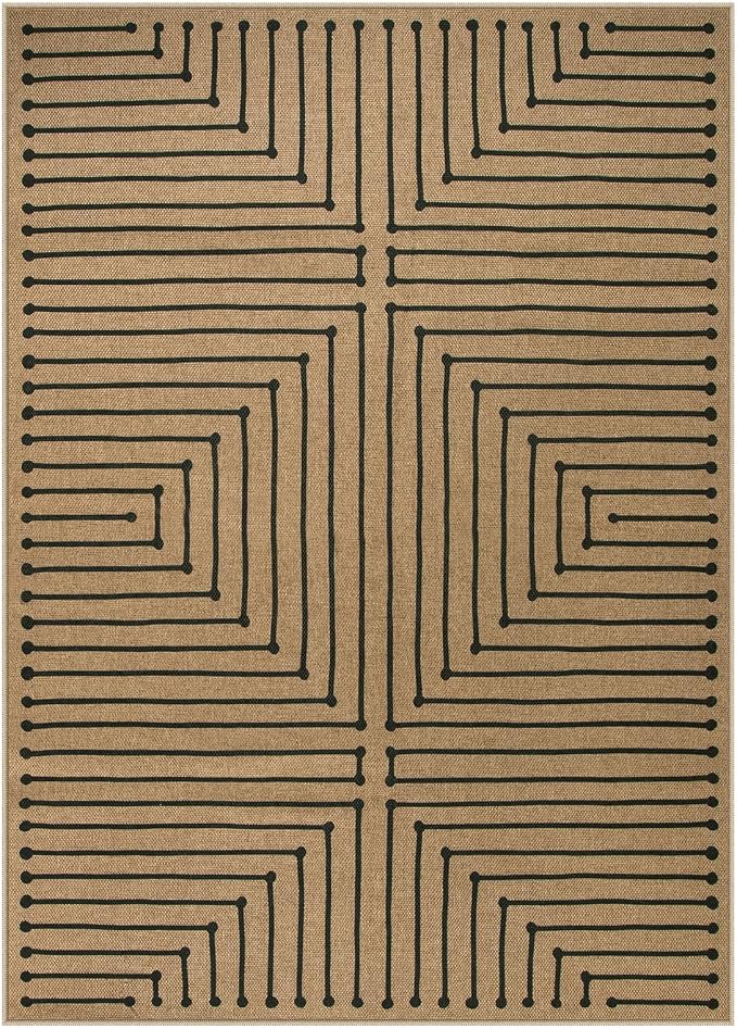Lahome Neutral Outdoor Rug 5x7, Black and Brown Classroom Easy Jute Rug | Nature Farmhouse Rhombus Non Slip Non Shedding Outdoor Patio Carpet for Balcony Dining Room