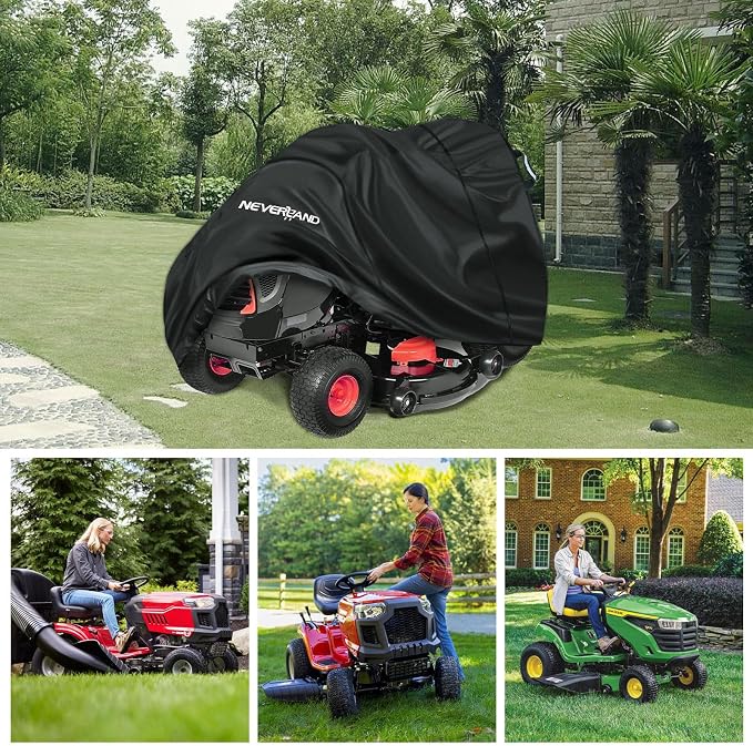 NEVERLAND Riding Lawn Mower Cover - Lawn Tractor Cover with Drawstring & Storage Bag, Fits 42" to 54" Decks, 420D Polyester Oxford, Reflective Handles