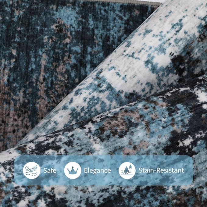 GarveeHome Washable Hallway Runner 2.5x10 Modern Kitchen Rug Blue Green | Non-Slip Backing, Stain-Resistant Low Pile Floor Cover, Colorful Indoor Mat, Bedroom, Kitchen, Laundry