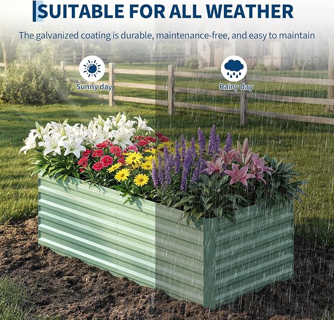 Garvee 6x3x2ft Galvanized Raised Garden Bed Outdoor,Rust-Resistant Raised Garden Beds for Gardening, Easy Assembly Outdoor Garden Box & Planters,Green