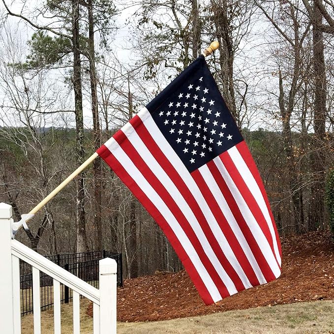 Wooden Flag Poles For Outside House American Banner Tapestry Home Decor Gifts Accessories Outdoor Decoration Deluxe Anti-Wrap Wall Roof Mount Garden Standard Wood Stand Hardware 42" Holder With Clips Tube