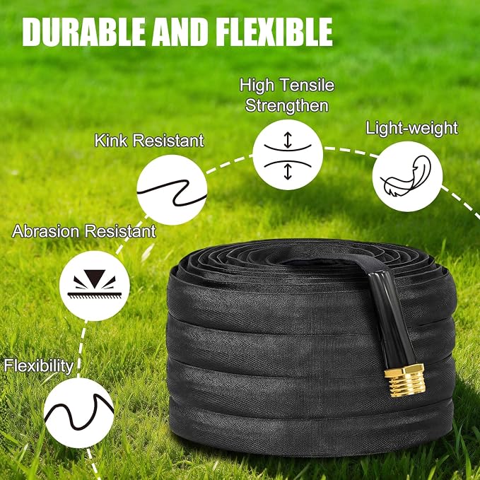 Garden Hose 25FT, Flexible Water Hose with Nozzle Non-Expanding Camper Hose Fabric-covered Garden Hose - Burst-Resistant, Kink-Free, High-Pressure Use for Lawns, Gardens, and Outdoor Cleaning