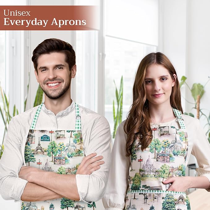 Maison d' Hermine Aprons for women with Pocket 100% Cotton (27.50"x31.50") | Adjustable Neck Strap & long ties Apron Men Chef Wedding Cooking Gardening Server Maid