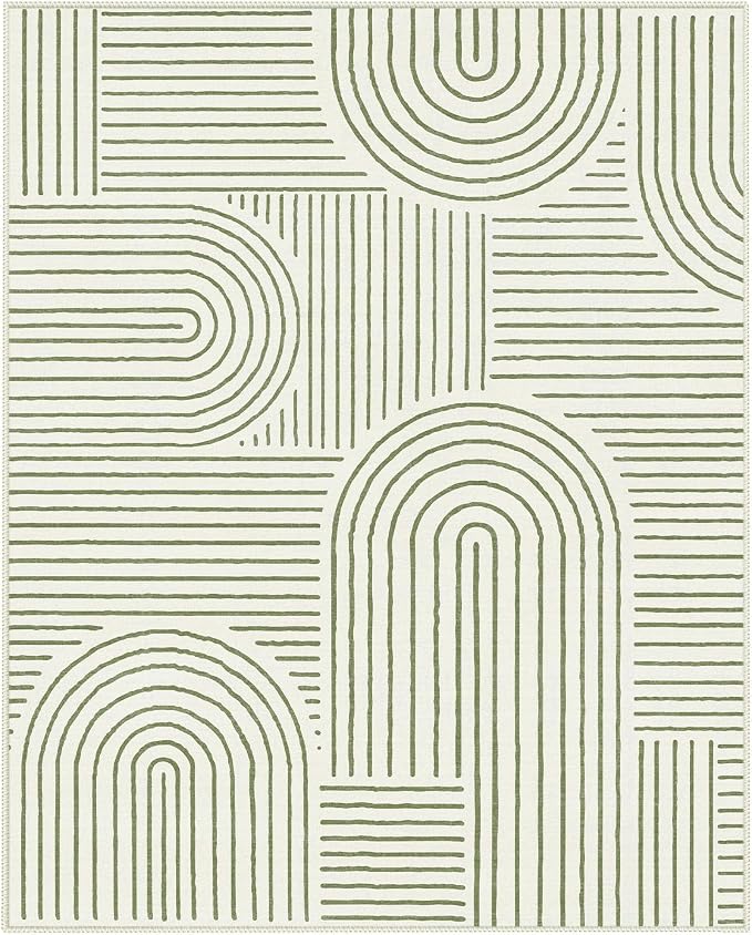 Lahome Abstract 8x10 Living Room Rug, Green 8x10 Area Rugs for Bedroom | Soft Ultra-Thin Rainbow Boho Non-Slip Accent Carpet for Dorm Classroom Dining Room Office Darrell, Green
