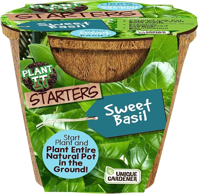 Unique Gardener Plant-It Starters Plant Seeds 4-Pack, DIY Indoor Succulents and Live Plants for Home or Garden Planting, Sweet Basil