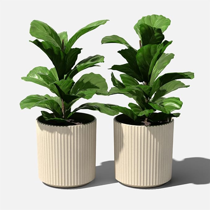 Veradek Demi Series Round Planter for Porch, Patio, Backyard | Durable Plastic-Stone Composite Material | Modern Décor for Tall Plants, Flowers