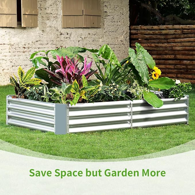 Land Guard 3 Pack 8×4×1ft Galvanized Metal Raised Garden Bed, Metal Planter Kit Box Outdoor for Deep-Rooted Vegetables, Flowers, Green and Herbs, Silver