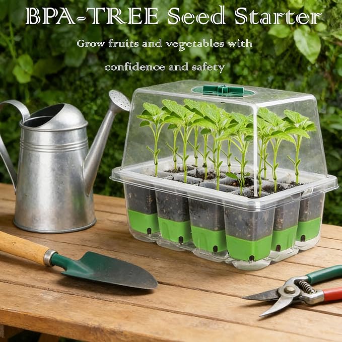 NestNature 5-Pack Seed Starter Tray Set|60-Cell Flexible Germination Trays | Reusable Seed Trays W/Humidity Dome & Lids For Plants, Flexible Pop-Out Design&Dishwasher Safe For Herbs,Vegetables,Flowers