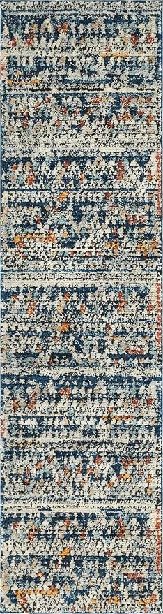 Unique Loom Morocco Collection Abstract Border, Diamond, Bohemian Area Rug (2' 7 x 10' 0 Runner, Multi/Blue)
