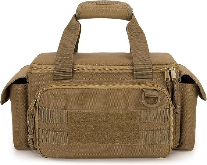 Rexmica Small Tool Bag with Anti-friction and Thick Padded Bottom, Tool Storage Organizer for Men, Tactical Bag, Range Bag, Multi-functional Work Tote for Repairman, Electrician, Carpenters (Khaki)