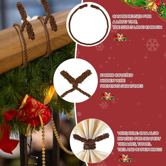 Zhengmy 48 Pcs Christmas Garland Ties Extra Long 30'' 25'' 20'' Brown Decorative Twist Tie for Banister Reusable Flexible Twist Tie for Garland Stairway Railing Home Xmas Holiday Decor