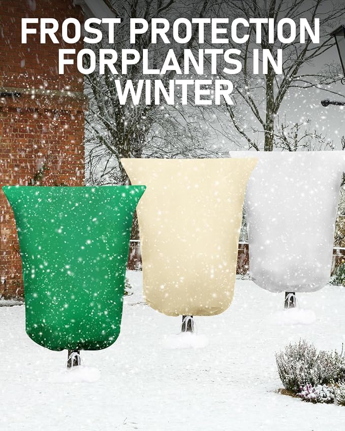 Winter Plant Covers Freeze Protection, 2 Pack Frost Covers (31.5" x 47.3"), with Zipper and Drawstring Reusable, 2.36 oz/yd² Frost Blankets for Outdoor Plants, for Potted Shrubs Fruit Trees