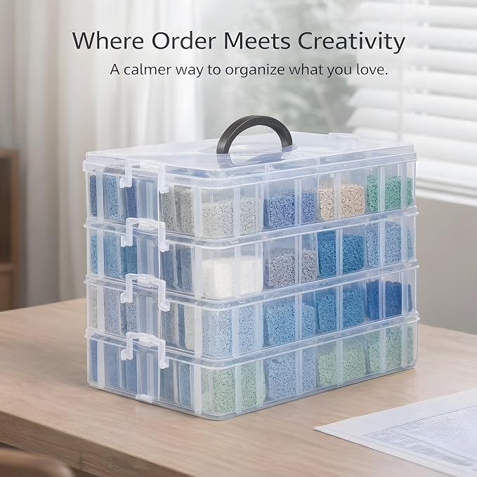 Bead Storage Container, Craft Organizer Box Portable Organizer and Storage Box Stackable Plastic Cases for Bracelet Making DIY Jewelry Nail Charms (4-Tire Bead Organizer)