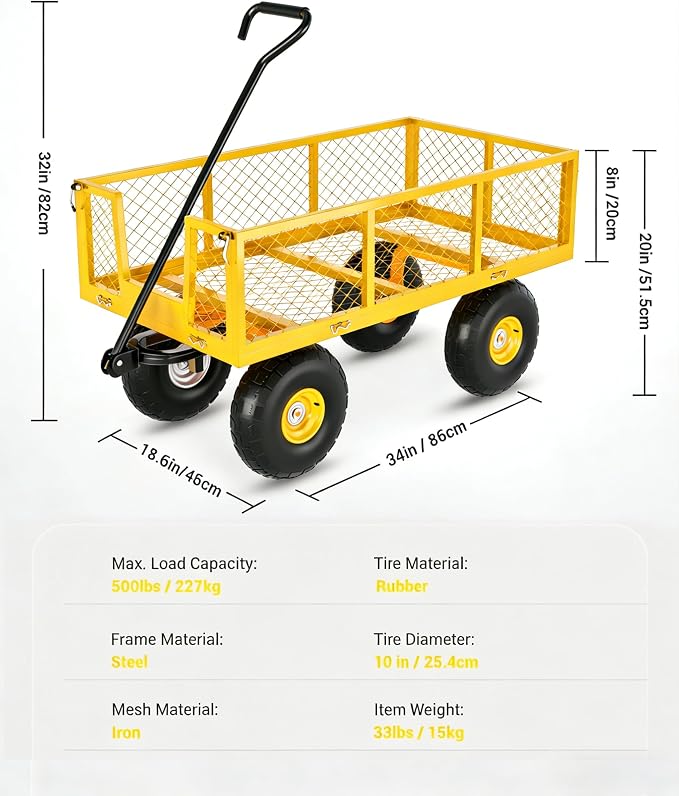 GarveeLife Heavy Duty Steel Garden Cart 900 LBS Capacity 3 in 1 Pullable Garden Wagon with 10 in Wheels for Gardening Soil, Tools, and Plant Transport