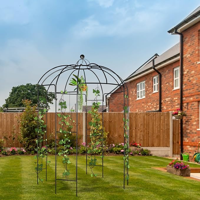 VINGLI Metal Garden Arbor Birdcage Shape, Outdoor Frame Trellis for Climbing Plants, Garden Arch Pergola for Patio, Backyard, Wedding Ceremony
