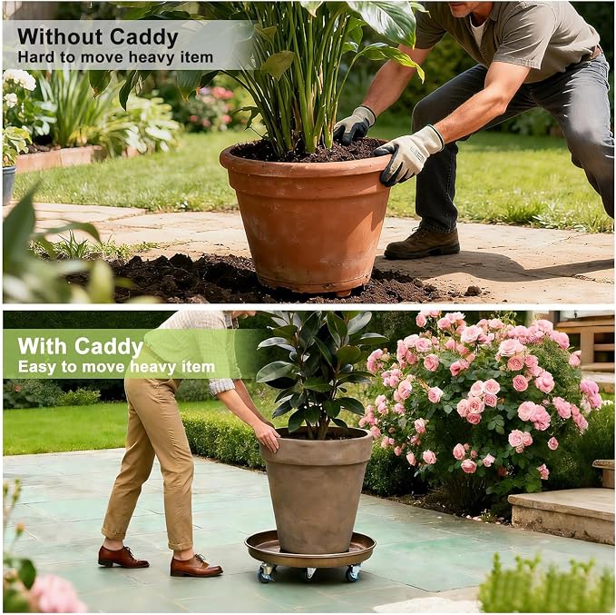 1 Pack 20 Inch Metal Plant Caddy With Lockable Wheels,Plant Stand Dolly for Heavy Planter,Wheeled Planter Saucer Tray,Rolling Plant Stand,Heavy-Duty Plant Caddy for Indoor and Outdoor(Copper)