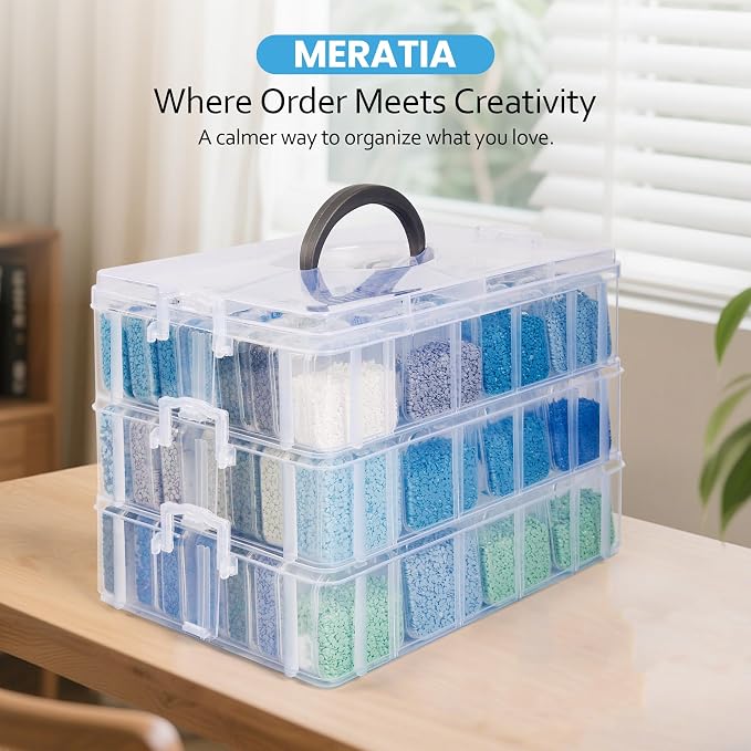 Bead Storage Container, Craft Organizer Box Portable Organizer and Storage Box Stackable Plastic Cases for Bracelet Making DIY Jewelry Nail Charms (3-Tire Bead Organizer)