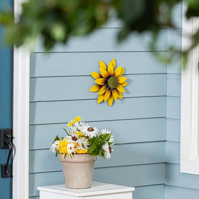 Evergreen Garden 13" Dia Yellow Sunflower Wall Spinner, Wall Wind Spinning for Garden Décor and Accessories for Home Decoration (Sunflower on Wall)