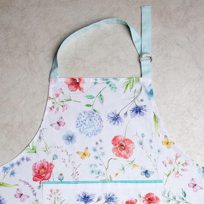Maison d' Hermine Aprons for women with Pocket 100% Cotton (27.50"x31.50") | Adjustable Neck Strap & long ties Apron Men Chef Wedding Cooking Gardening Server Maid