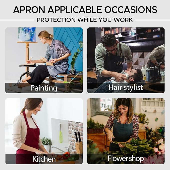 Denim Chef Apron for Women with Pockets, Jean Waitress Server Kitchen Apron for Men Cooking Gardening Painting