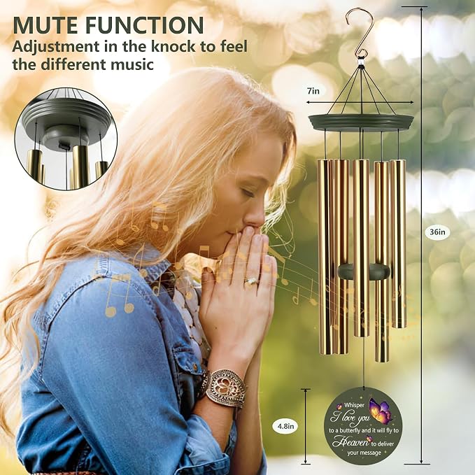 ASTARIN Memorial Butterfly 36" Wind Chimes, Personalized Name Sympathy Wind Chime, in Memory of Loss Mom Loved One, Large Deep Tone Bereavement Windchimes for Clearance(Produced in Texas)