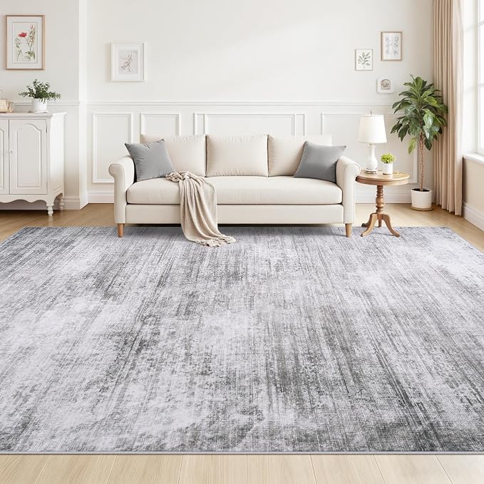 Tosuoka Washable Rug 8x10 Area Rugs for Living Room, Gray Abstract Soft | Bedroom Rug, Grey, Non-Slip, Low-Pile, Modern, Large, Indoor Carpet for Nursery Dining Room Office Home