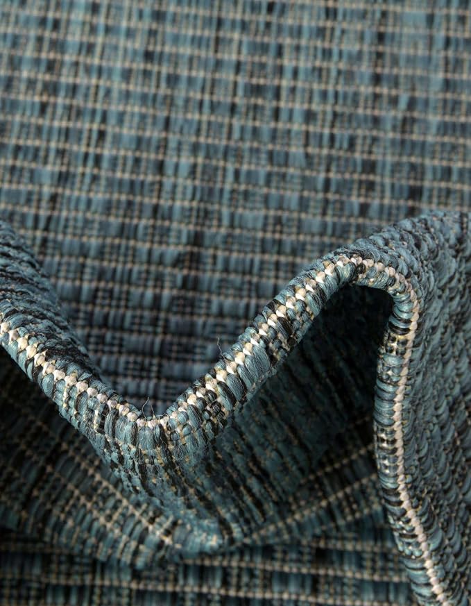 Unique Loom Outdoor Solid Collection Area Rug (6' 1" x 9' Oval Teal/Navy Blue)