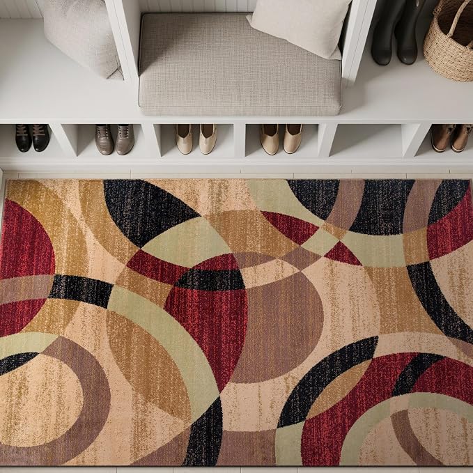 Rugshop Abstract Circles Contemporary High Traffic Area Rug Multi 3'3" x 5' | Rectangular, Size 3'3" x 5', Living Room, Bedroom, Dining Room, Home Office, Kitchen, Entryway, Hallway, Nursery, Kids Room