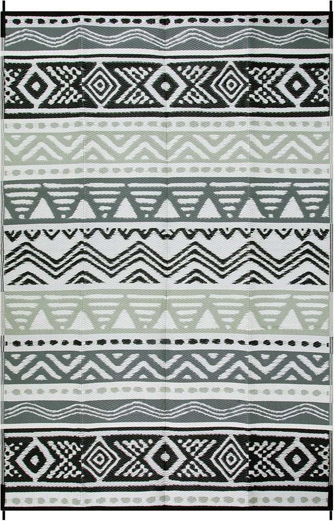 Lahome Outdoor Rug Waterproof, 6x9 Reversible Outdoor Plastic Straw Rug for Camping, RV Patio Rugs Large Carpet for Porch Deck Backyard Balcony Picnic(Grey/Black,6'x 9')