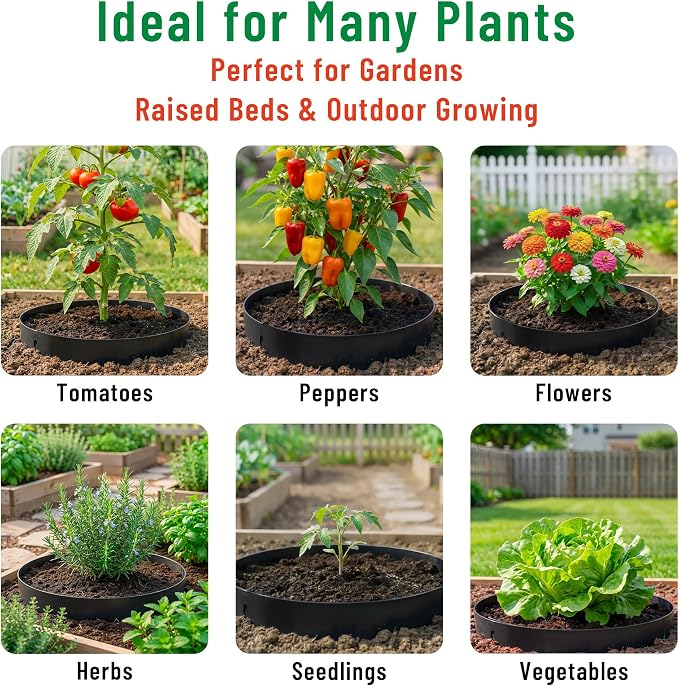 Hi Sasara 10 PCS Adjustable Plant Rings, 7 inch/10 inch Diameter Planting Grow Rings for Outdoor Plants, Black Garden Ring for Vegetables,Flowers Plant Deep Watering