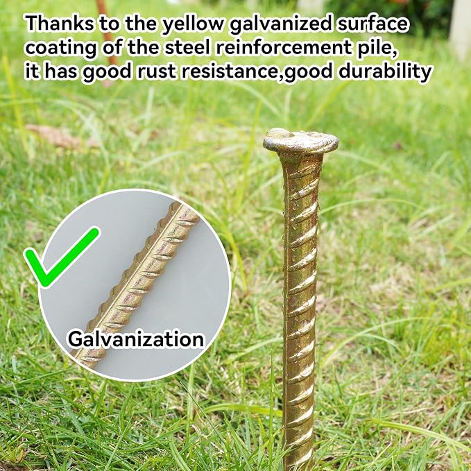 16 Inch Rebar Stakes - 1/2 Inch Diameter Galvanized Steel Ground Anchors - Heavy Duty Plant Support Garden Stake for Speed Bump, Wheel Stop, Tent (20 Pack)