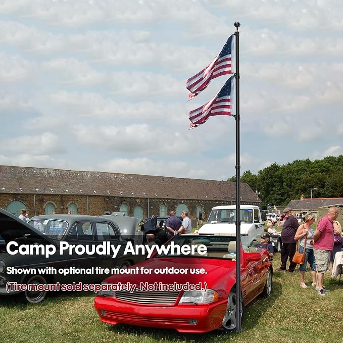 16FT Telescoping Flag Pole for Outside House, Extra Thick Telescopic Flagpole with USA Flag, Inground Outdoor Use, Camper RV, Residential & Commercial, Complete Hardware & Top Ball (Black